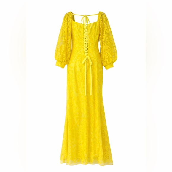 Sequin Yellow Formal Evening Gown With Balloon Sleeves - Picture 7 of 9